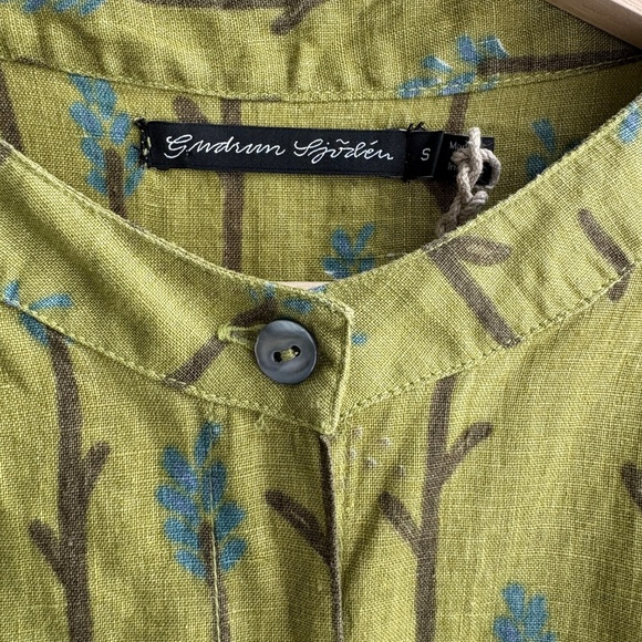 Gudrun Sjoden Women’s Hemp Green Floral Button Up Blouse Shirt Size S Boho - Picture 4 of 7
